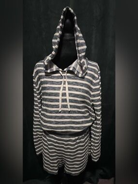 NWOT - J. Crew Navy and Creamy White Striped Hooded Crewneck Shirt & Shorts
